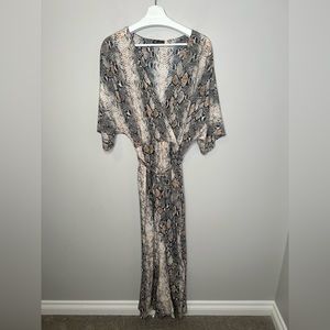 Vision Stunning Snake Print Wide Leg Short Sleeve Jumpsuit